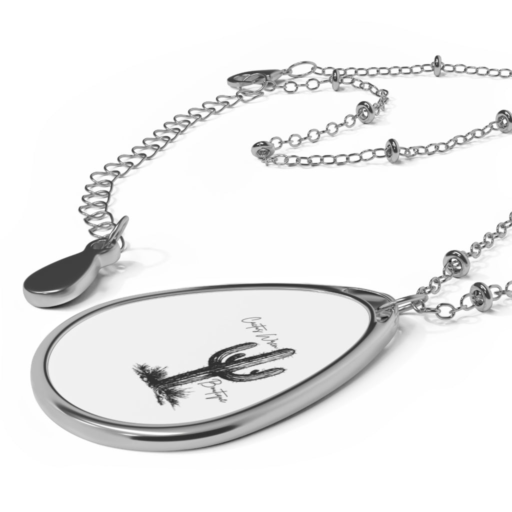 Cactus Oval Necklace – Engraved Southwestern Teardrop Pendant