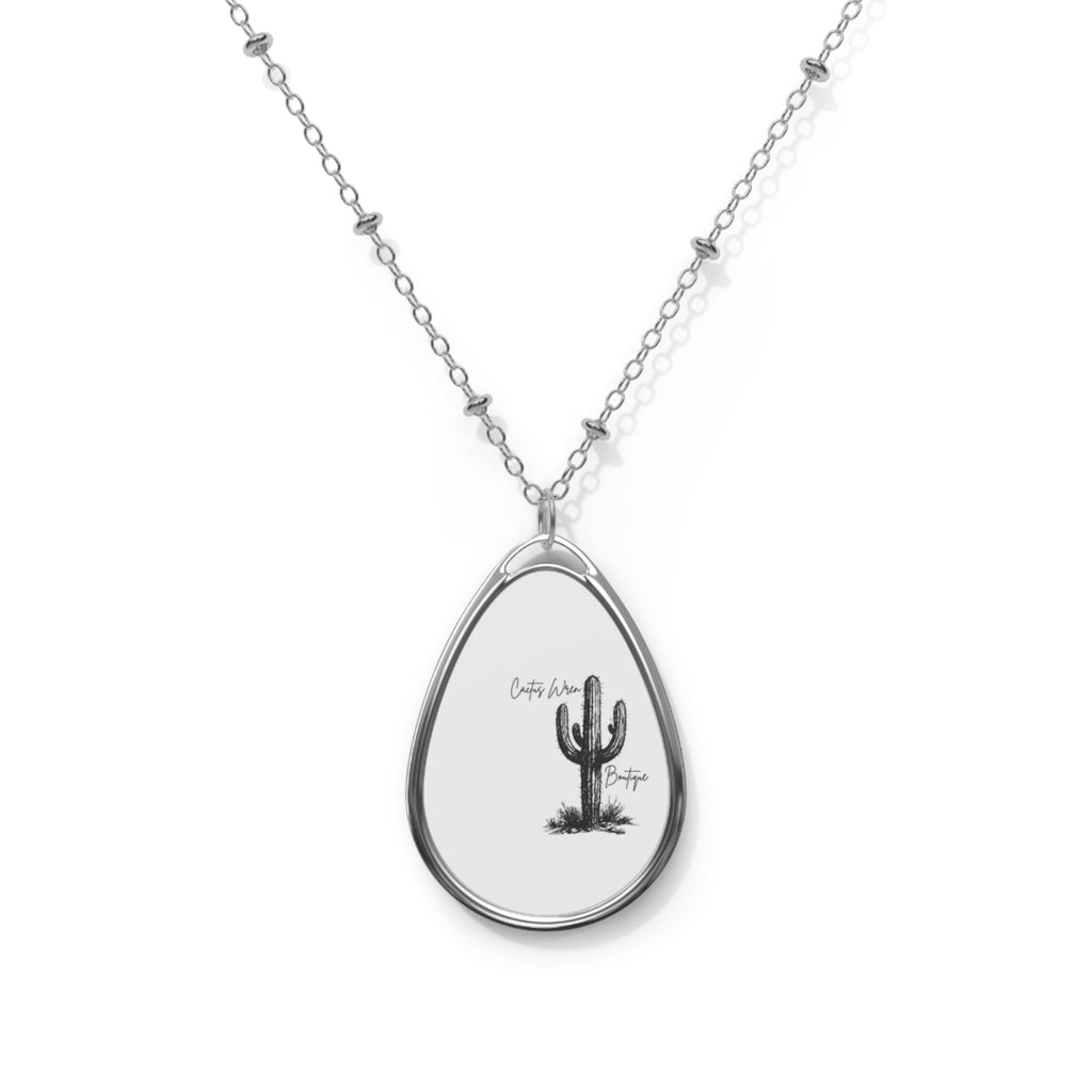 Cactus Oval Necklace – Engraved Southwestern Teardrop Pendant