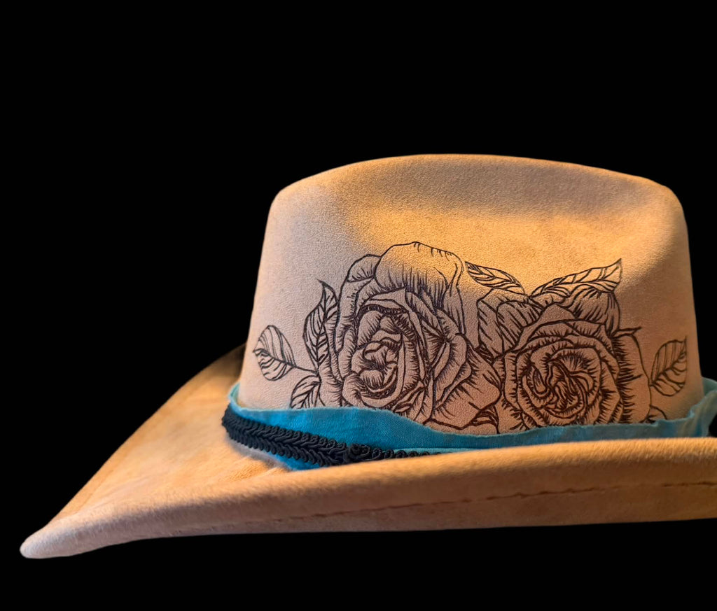 Woman's Tan Faux Suede Cowgirl Hat Roses