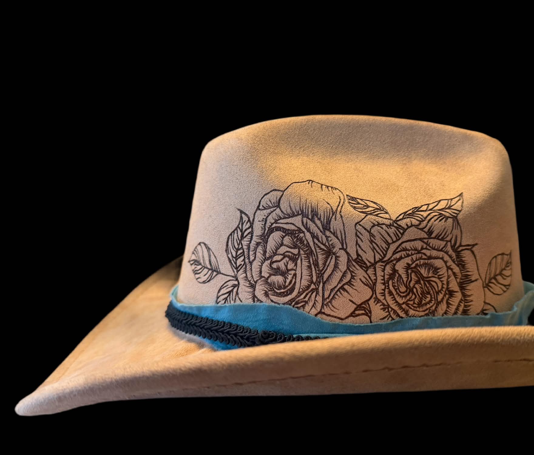 Woman's Tan Faux Suede Cowgirl Hat Roses