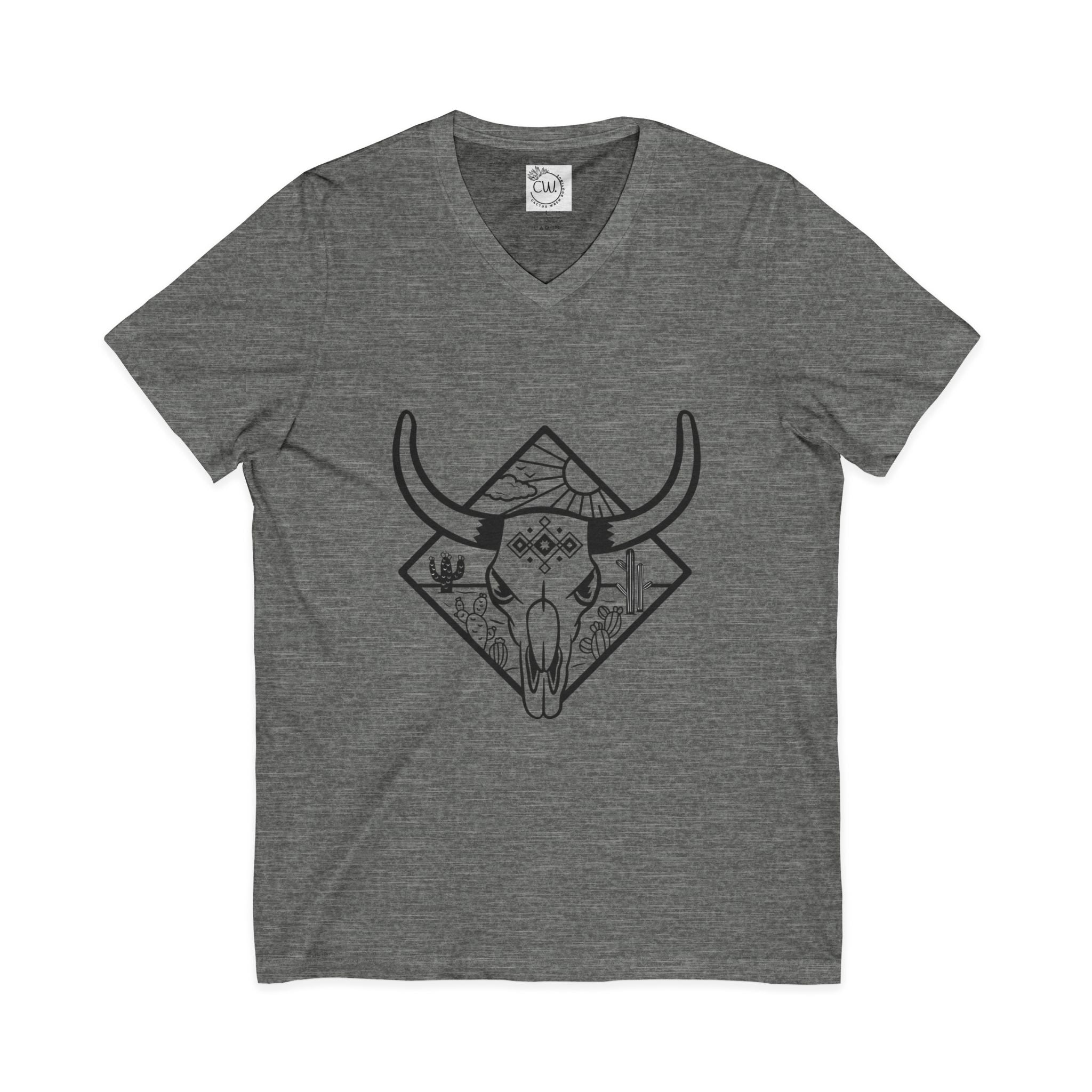 Western Skull V-Neck Tee — Desert Bull Skull Graphic Shirt