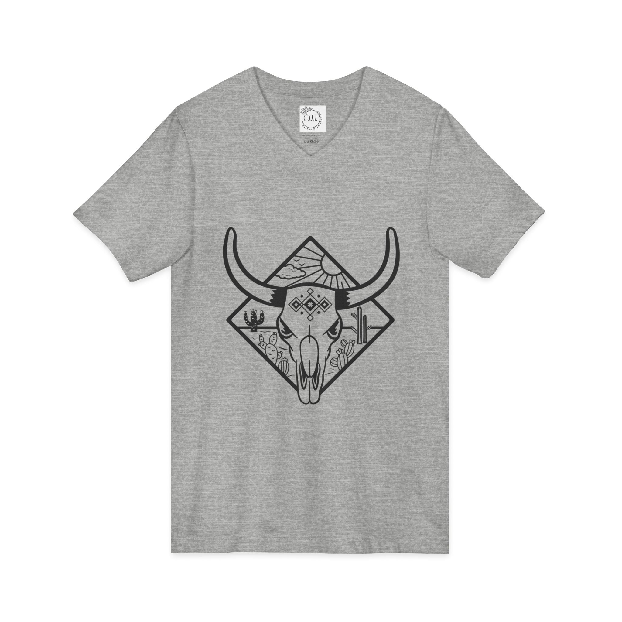 Western Skull V-Neck Tee — Desert Bull Skull Graphic Shirt