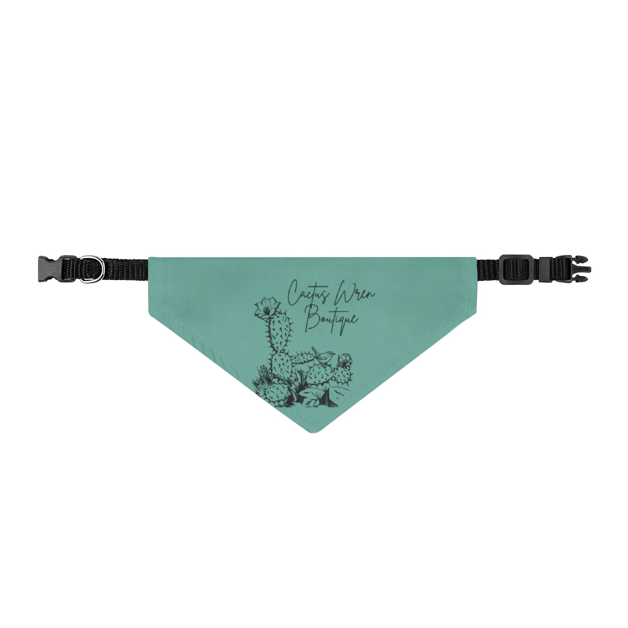 Clip-on Bandana for Dogs & Cats — Teal 'Cactus Garden' Pet Scarf
