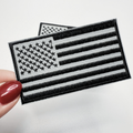 3" Black & Gray USA FLAG -  Embroidered Hat Patch