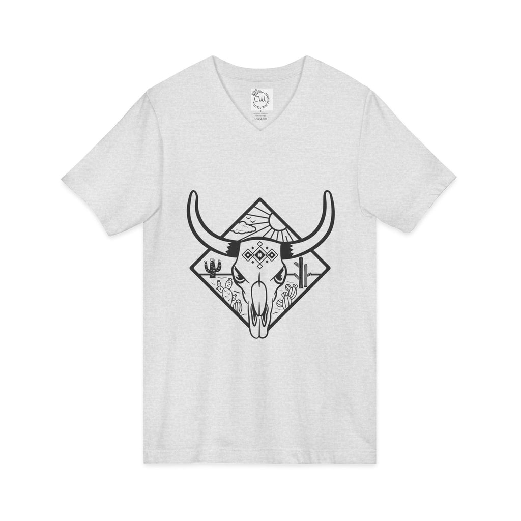 Western Skull V-Neck Tee — Desert Bull Skull Graphic Shirt