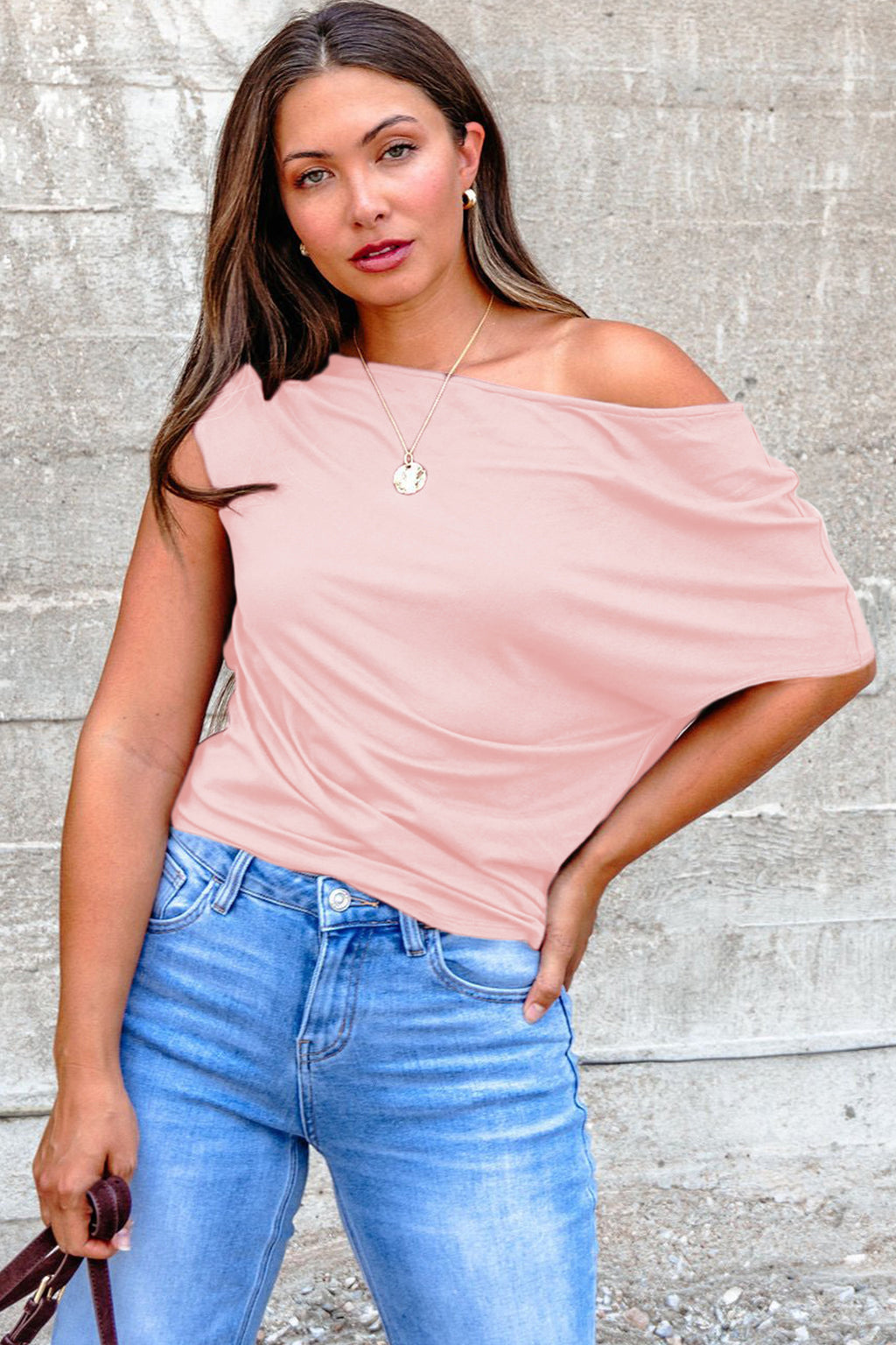Coffee Plus Size Solid Color Asymmetric Neck Short Sleeve Blouse