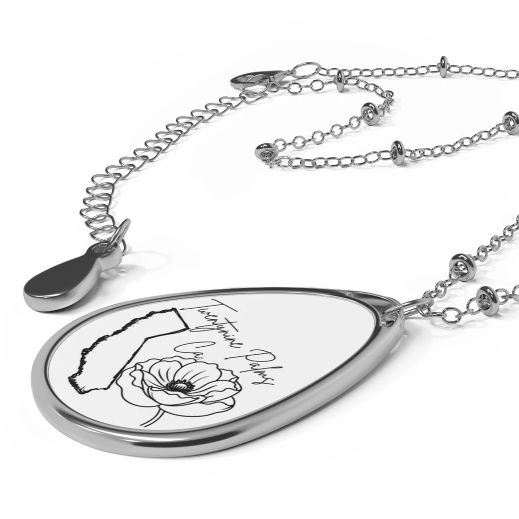 California Floral Oval Necklace — State Outline with Rose Pendant