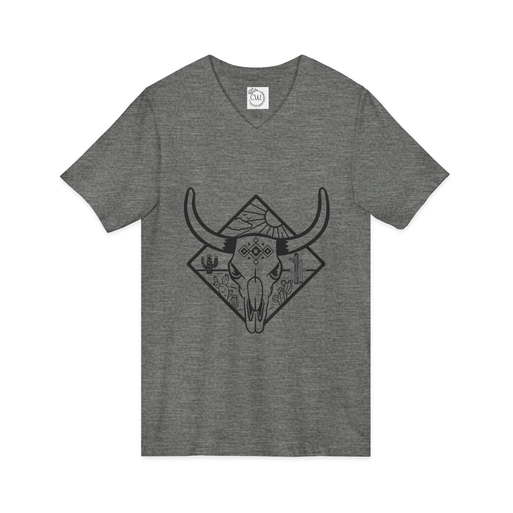 Western Skull V-Neck Tee — Desert Bull Skull Graphic Shirt