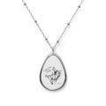 Oval Pendant Necklace with Cactus Illustration — Engravable Teardrop Jewelry