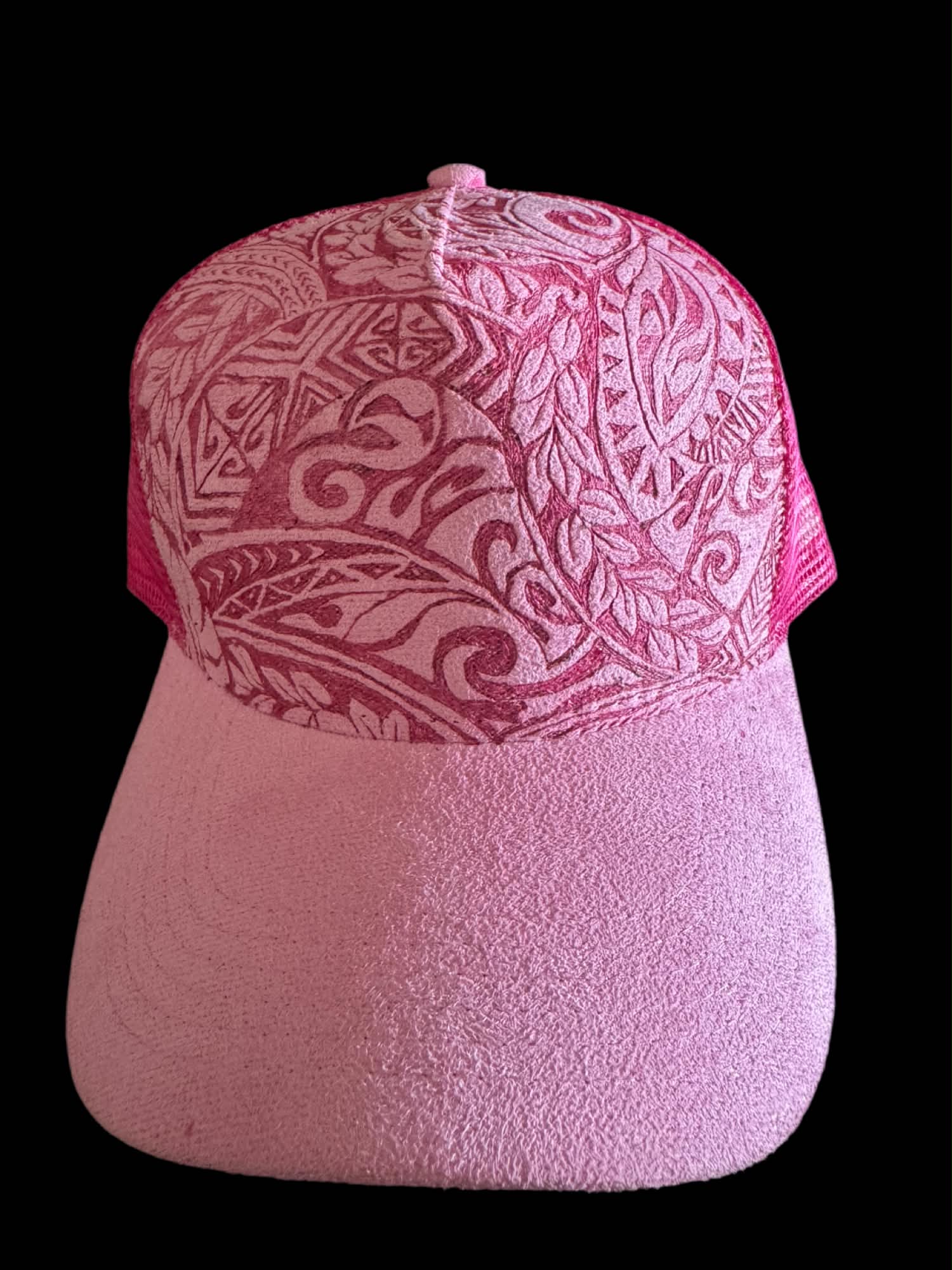 Pink Suede Ball Cap with Island Tribal