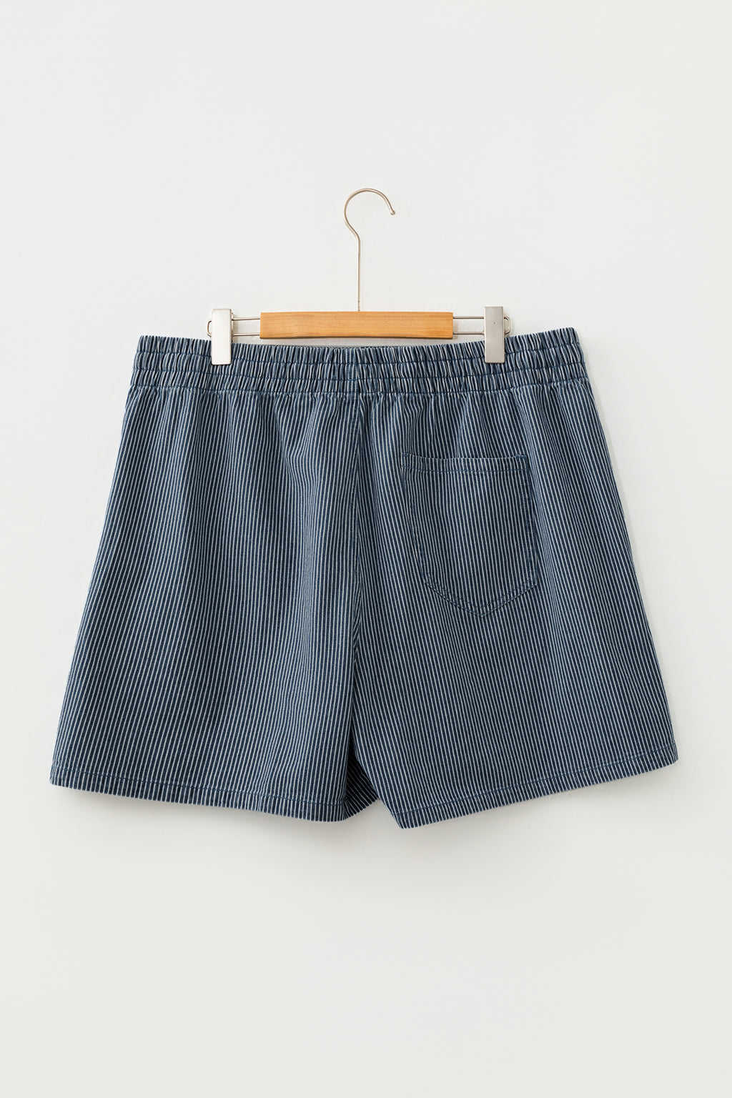 Blue Stripe Plus Size Contrast Drawstring Elastic Waist Denim Shorts