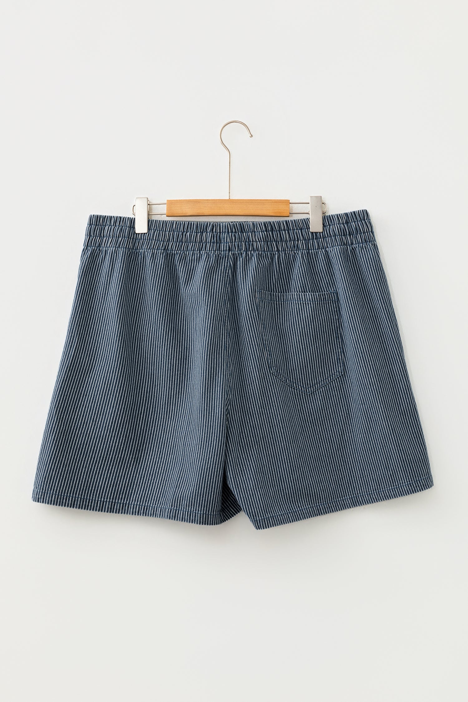 Blue Stripe Plus Size Contrast Drawstring Elastic Waist Denim Shorts