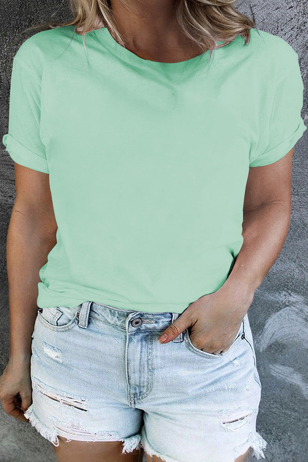 White Round Neck Rolled Sleeve Plus Size T-shirt