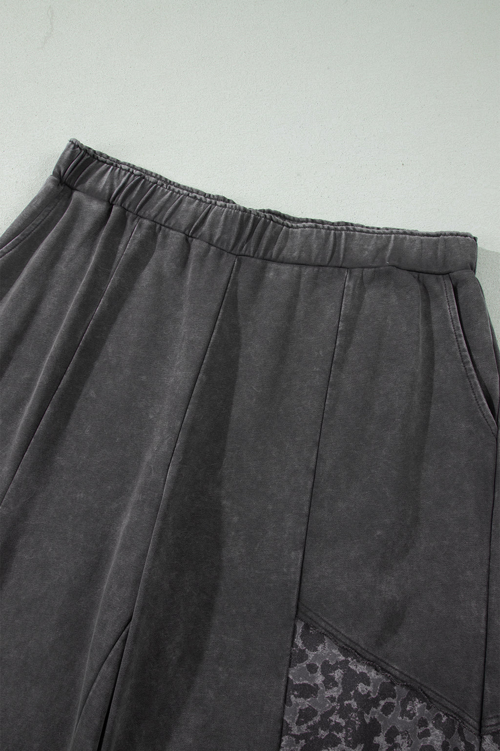 Dark Grey Plus Size Leopard Patchwork Mineral Wash Wide Leg Pants